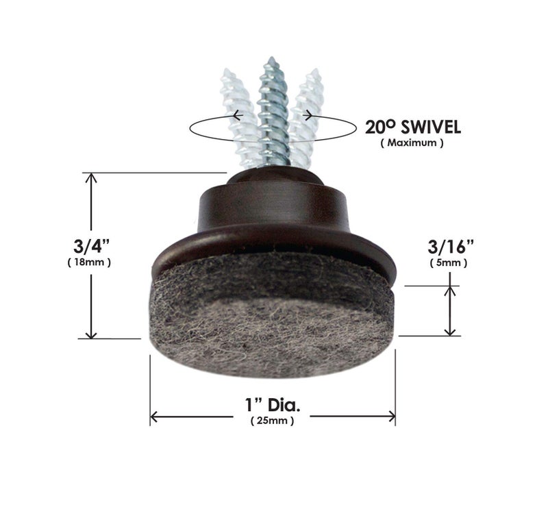Slipstick GorillaFelt CB259 Swivel Glide Felt Floor Protectors (8 Chair Protectors) Screw On Felt Furniture Sliders for Angled Chair Legs, 1 Inch Round Glides - Image 3